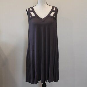 Mittoshop Grey V-Neck Dress with Cutouts and Pockets Size Medium